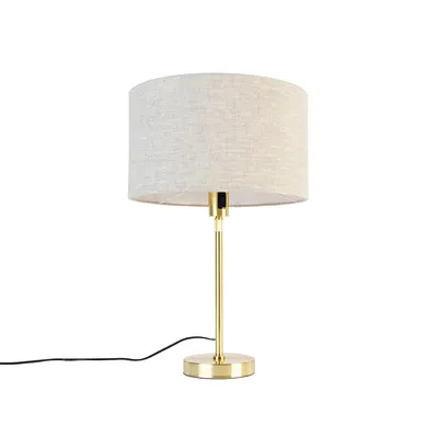 Produktbild von QAZQA - Design Tischleuchte I Tischlampe I Lampe I Leuchte Gold I Messing verstellbar mit Schirm hellgrau 35 cm - Parte I Wohnzimmer I Schlafzimmer - Stahl Rund - LED geeignet E27