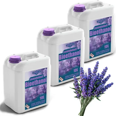 Obrázok produktu pre Bioetanol 96,6% 30L |alkohol s vôňou levandule 96,6% 3x10L | Bioetanol do krbu, stolného krbu | Bioetanol s vôňou levandule | Čisté spaľovanie, bez dymu, živý a stabilný plameň