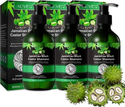 Produktbild von Shampoo Kopfhaut Pflege Haarwachstum gegen Haarausfall Schwarze Rizinusöl Vegan, 3x 300ml