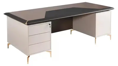 Image de Meubles de bureau Bureau de direction Pieds en acier inoxydable Table avec tiroirs Meubles en bois