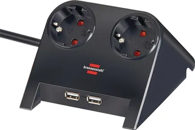 Produktbild von brennenstuhl Tischsteckdose "Desktop-Power" 2-fach 2 x USB schwarz