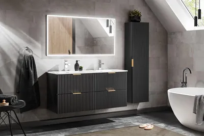Produktbild von Design Badmöbel Set ADEL SCHWARZ 120 cm MDF SOFT-CLOSE komplettes Badmöbel Set
