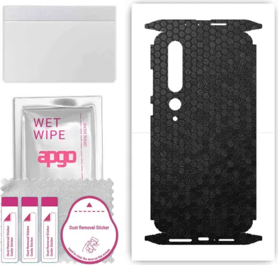 Produktbild von apgo Rückseite + Seiten Schutzfolie, Skin, kompatibel mit Xiaomi Mi 10 Pro 5G, Hinten Displayschutzfolie aus Vinylfolie, kratzfest, einfache Montage - Schwarze Honigwabe