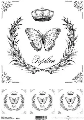 Produktbild von ITD Reispapier Decoupage Bastelpapier, Serviertentechnik, Schmetterling, Krone R0518