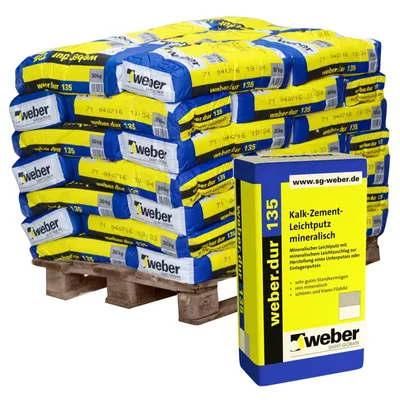 Obrázek produktu pro 42x weber.dur 135 Vápenocementová lehčená omítka 30kg přírodní šedá