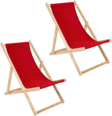 Produktbild von Liegestuhl 2er Set rot klappbar aus Holz - Klappstuhl Klappliege Sonnenstuhl Strandstuhl Holzklappstuhl Sonnenstuhl Gartenliege