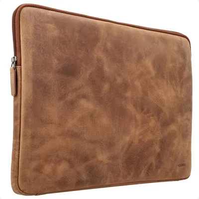 Produktbild von Accezz Laptoptasche aus Leder mit Reißverschluss, 15–16 Zoll – Laptoptasche – Cognac