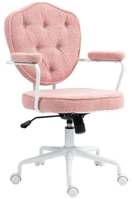 Produktbild von Bürostuhl - Ergonomischer Schreibtischstuhl - Wippfunktion - Höhenverstellbar - Drehbar - Knopfsteppung - Teddyfleece - Rosa