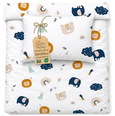 Produktbild von Kinderbettwäsche 100x135 cm Baumwolle Bettbezug Kissenbezug Regenbogenmotiv