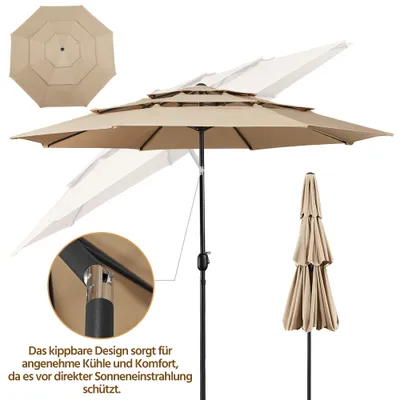 Produktbild von Yaheetech 3-stöckiger Sonnenschirm Φ324 cm neigbarer Gartenschirm, Hellbraun