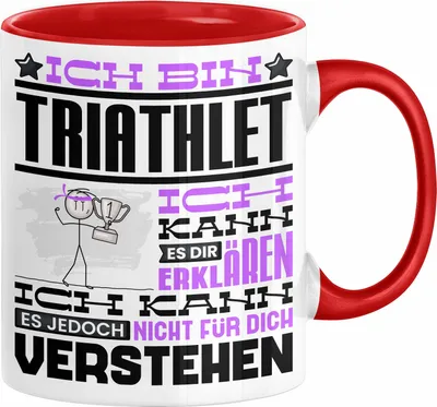 Produktbild von Triathlet Geschenk Kaffee-Tasse Geschenkidee für Triathlet Ich Bin Triathlet Ich Kann Es Dir Erklären Jedoch Nicht Für Dich Verstehen Spruch Lustig (Rot)