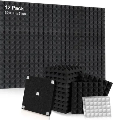 Image de Panneaux de protection acoustique en mousse - 12 pièces - 30 x 30 x 5 cm - Filtre de terrain