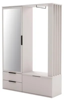Produktbild von Furniture24 Garderobe Lagos Mit Spiegel – Flur Set 140 Cm Beige – Schrank & Sitzbank Mit Lamellen