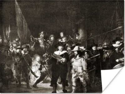 Produktbild von MuchoWow® Poster Die Nachtwache in Schwarz und Weiß - Rembrandt van Rijn 160x120 cm - Foto Plakat