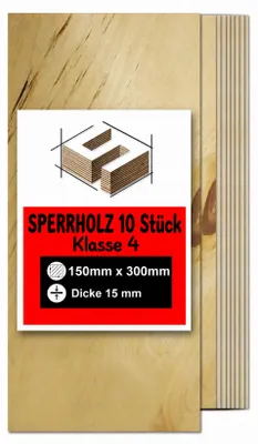 Produktbild von Rechteckige Birkensperrholzplatten zum Basteln und Bemalen – Lasergravur, CNC-Fräsen, Modellbau, Laubsägearbeiten, Brandmalerei und Decoupage – Klasse 4 – 15 × 30 cm (150 × 300 mm) – 15 mm – 10 Stück