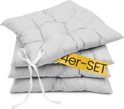 Produktbild von Amilian Stuhlkissen 4er set 40x40 mit Band - Sitzkissen Outdoor Indoor - Sitzkissen 40x40 - Sitzpolster Outdoor - Sitzpolster Outdoor / Hellgrau