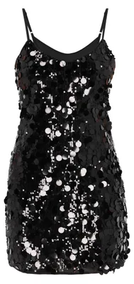 Produktbild von Schwarzes Minikleid aus 100% Polyester mit V-Ausschnitt, Pailletten und zartem Mesh, Größe S