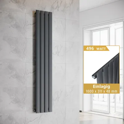 Obrázok produktu pre SONNI Vertikálny radiátor, dizajnový panelový radiátor, jednovrstvový, antracitový, 1600 × 311 mm, bez vykurovacieho telesa