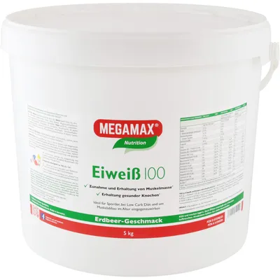 Produktbild von MEGAMAX Nutrition Eiweiß 100 Pulver Erdbeer-Geschmack, 5000 g Pulver