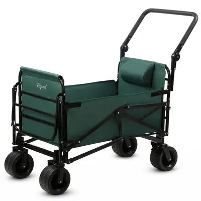 Produktbild von Zelsius Bollerwagen mit Liegefunktion, Grün, 100 kg Tragkraft, 2in1 Transportwagen, Feldbett