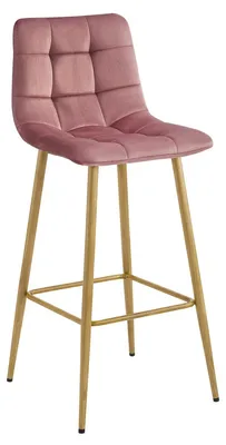 Image de Tabouret Arceto en Velours Rose Ancien et Pieds Chêne