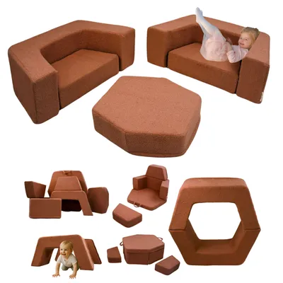 Produktbild von Flumi Montessori Spielsofa 6-teilig – Softbausteine aus Schaumstoff, modulares Spielset mit abnehmbarem & waschbarem Bezug
