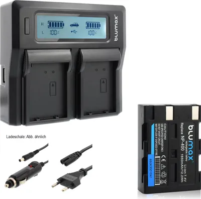 Produktbild von 1x Akku + Lader für Minolta NP-400  A SWEET A-5 A-7 Digital 1650 mAh (7,4V)