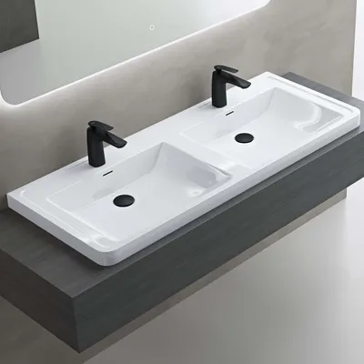 Immagine prodotto di doporro Lavabo da Appoggio, Lavandino Bagno 120x48x14,5cm, Lavabo da Minerale Fuso Colossum08, Bianco lucido