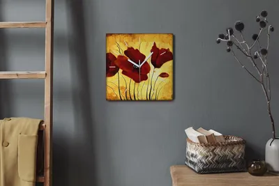 Produktbild von Coloray Hodiny Unikátní 30x30 cm  Tiché hodiny Pro obývací pokoj a kuchyň Nástěnné hodiny Plátno Bílé ručičky hodin - Malování květin