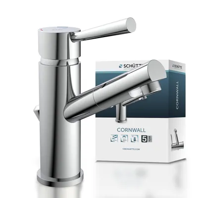 Produktbild von SCHÜTTE CORNWALL Waschtischarmatur mit Zugstange, Wasserhahn Bad mit Ablaufgarnitur, Chrom