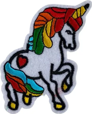 Produktbild von Einhorn-Emblem-Aufnäher zum Aufbügeln, rotes Herz