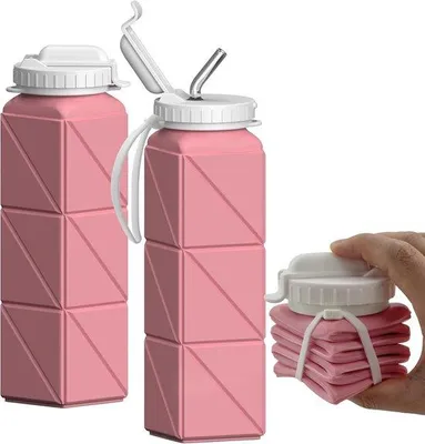 Immagine prodotto di Borraccia sportiva in silicone da 610 ml, portatile, leggera, riutilizzabile, per fitness, ciclismo, sport, borraccia da outdoor (rosa)