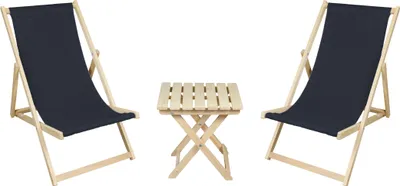 Produktbild von 2 x Liegestuhl + Beistelltisch Strandliege Holz Sonnenliege Gartenliege Gartentisch Graphit