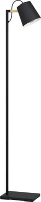 Produktbild von EGLO Stehlampe Lacey, Lampe Wohnzimmer New Nordic, Standleuchte aus Metall in Schwarz und Creme, Holz in Natur, Leselampe mit E27 Fassung, 160 cm
