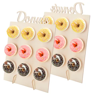 Donutwand aus Holz, 9 Löcher, 2 Stück, wiederverwendbar