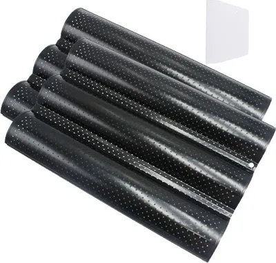 Image de Plaque à baguette française perforée, 3 cannelures, lot de 2, avec racloir à pâte pour boulangers professionnels et amateurs, noir