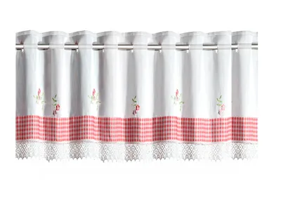 Produktbild von Scheibengardine Landhaus rot weiß HxB 30x140cm Bistrogardine Blume kariert