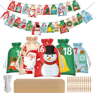 Produktbild von Adventskalender zum Selbstbefüllen - 24 Adventskalender-Säckchen - Stoffbeutel - Geschenksäckchen für Weihnachten - Adventskalender zum Befüllen