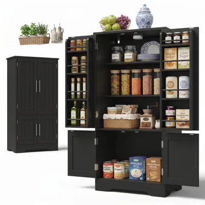 Image de MeubleR : Armoire haute de cuisine, armoire haute de cuisine 60 x 40 x 120 cm, noire, en MDF