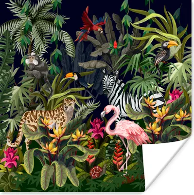 Produktbild von MuchoWow® Poster Dschungeltiere - Natur - Jungen - Mädchen - Flamingo - Zebra 75x75 cm - Wand Dekoration