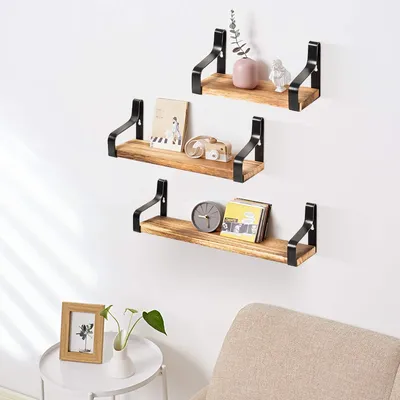 Produktbild von COSTWAY 3er Set Schweberegal, Wandregal aus Holz, Regal hängend, Küchenregal mit Stahlhalterungen, rustikales Lagerregal für Küche, Wohnzimmer, Schlafzimmer oder Badezimmer