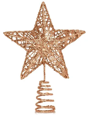 Image de Sommet d'arbre de Noël, étoile, paillettes, 3D, métal, couleur champagne, 25 x 20 cm