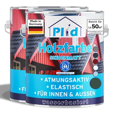 Produktbild von Plid Holzfarbe Moosgrün 5L / Innen & Außen - Wetterschutzfarbe Holzfarbe Außen - Dauerhafte Holzschutzfarbe - Farbe für Holz