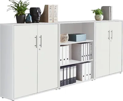 Produktbild von Aktenschrank TABOR 9 in weiß / weiß matt, Schrankwand, Büroschrank, abschließbar, Metallgriffe