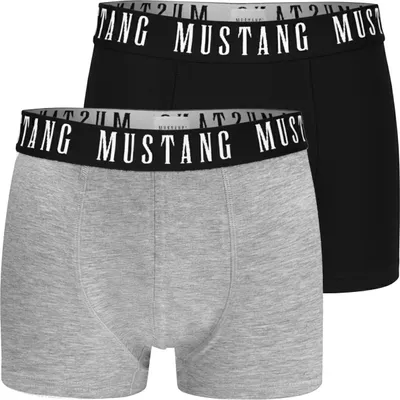 Immagine prodotto di Mustang set boxer uomo in cotone - Intimo confortevole con Spandex, Stile sportivo, 2 pezzi, nero e grigio, Vestibilità comoda M