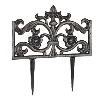 Image de Lot de 6 clôtures de parterre en fonte, avec piquet, système d'emboîtement simple, clôture décorative, style rétro, H x L x P 37 x 36 x 2 cm, bronze
