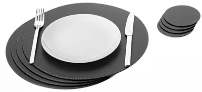 Runde Platzsets und Untersetzer, 4er-Set, recyceltes Leder, 33 cm, rot