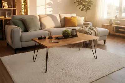 Produktbild von Couchtisch Baumkante 120 x 80 cm Akazie natur Hairpin Gestell schwarz Quintus