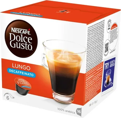 Zdjęcie produktu dla Nescafé Dolce Gusto Caffè Lungo Decaffeinato, kawa bezkofeinowa, kapsułki z kawą, 16 kapsułek