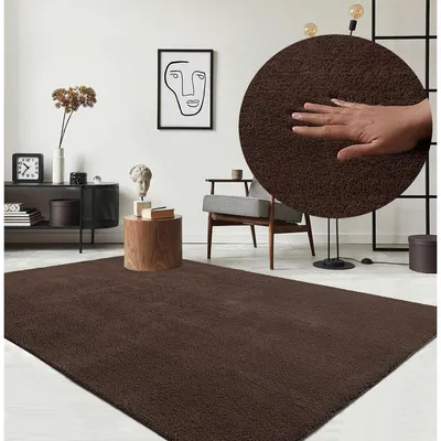 Productafbeelding van Vloerkleed kortpolig bontlook - Wasbaar - Antislip - Bruin - 120 x 160 cm